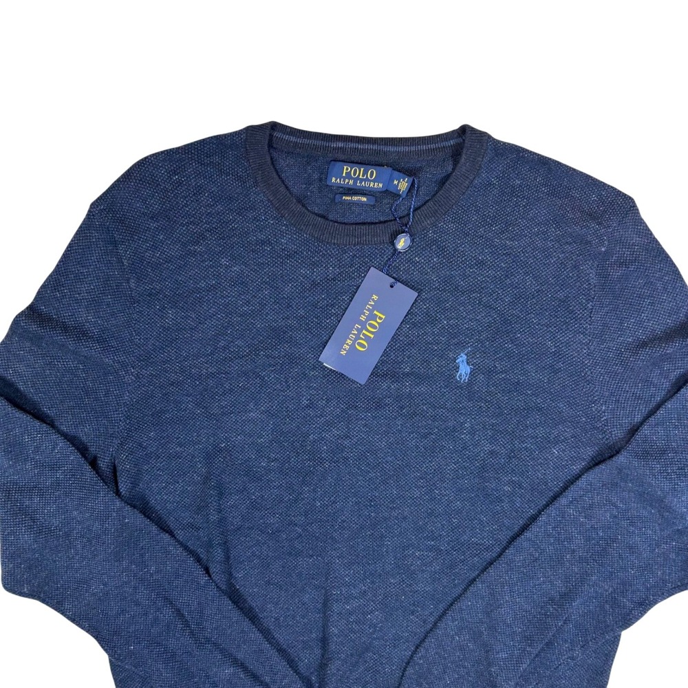 Polo Ralph Lauren Mens Pima Cotton Crewneck Sweater Navy Blue Marl Medium NWT